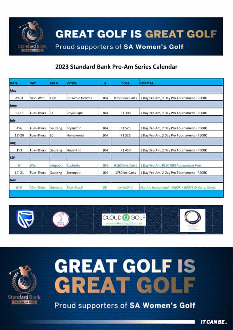 2023 Standard Bank ProAm Series Calendar We Women Golf